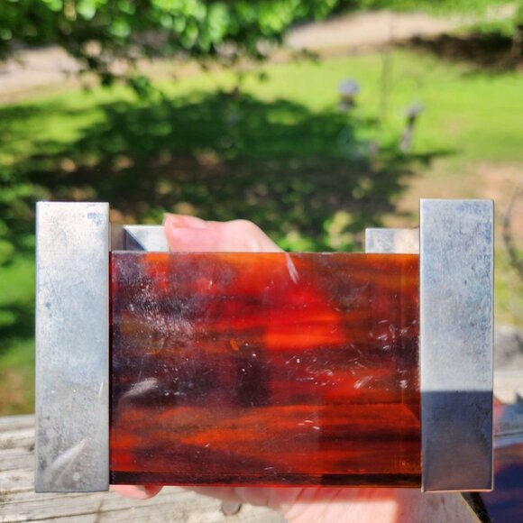 Vintage MCM Italian Faux Tortious Shell Acrilic, Lucite and Metal Box MCM, Glam - Picture 10 of 15